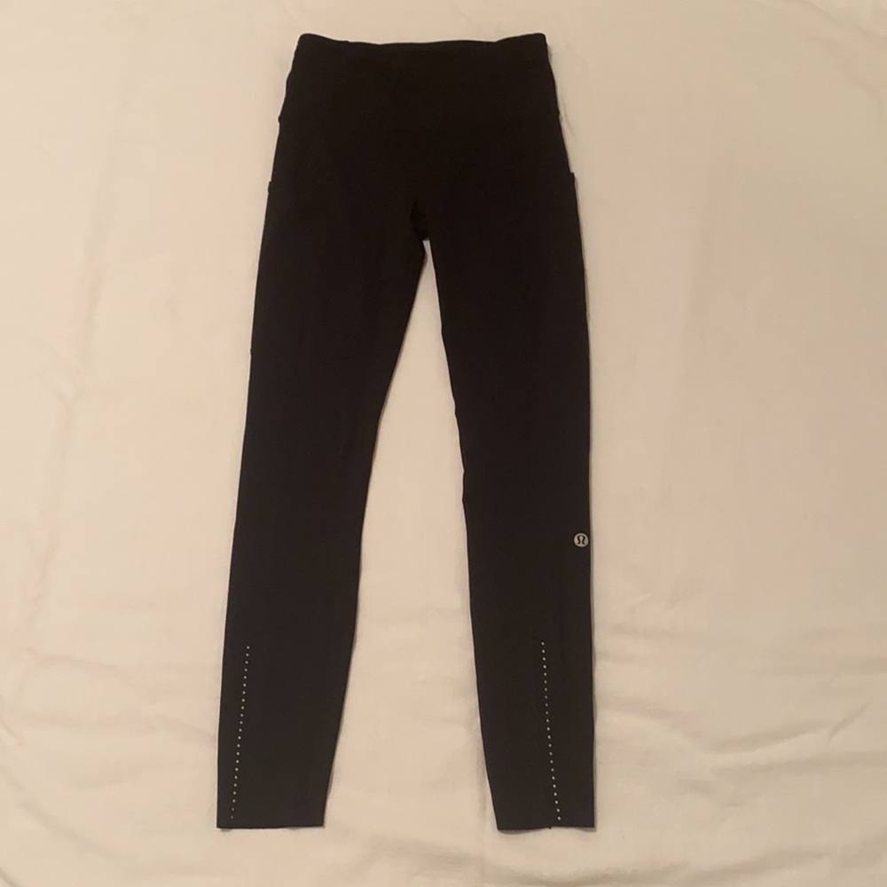 Black Lululemon Leggings with Reflective Details